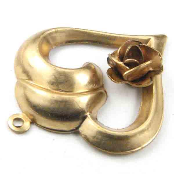 Brass 27x22MM Swirled Hear With Rose