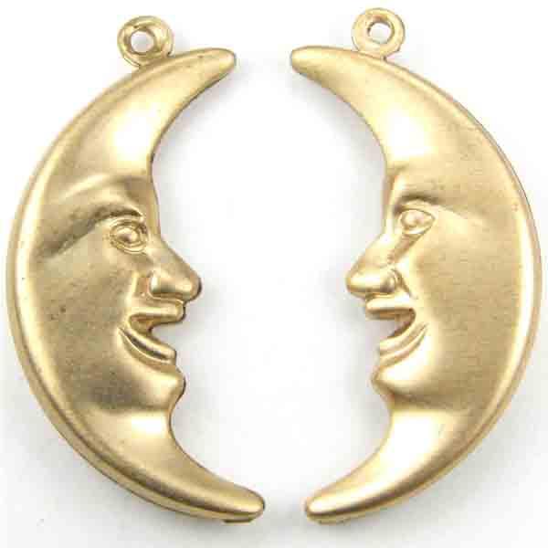 Brass 30x14MM Hollow Crescent Moon Face