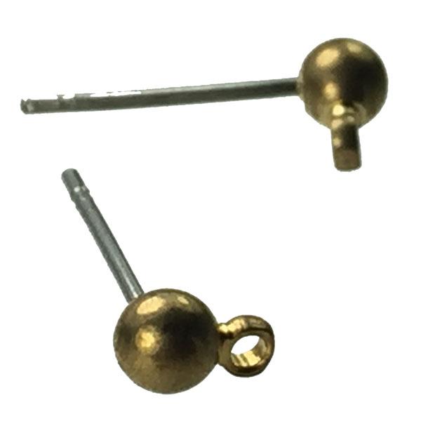 Brass 3.5MM Full Ball Earring Post With Hanging Loop