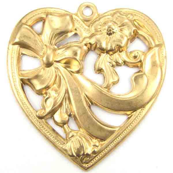 Brass 35MM Openwork Floral Heart