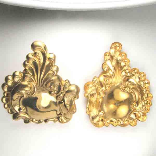 Brass 45x36MM Ornate Stamping With Earring Post