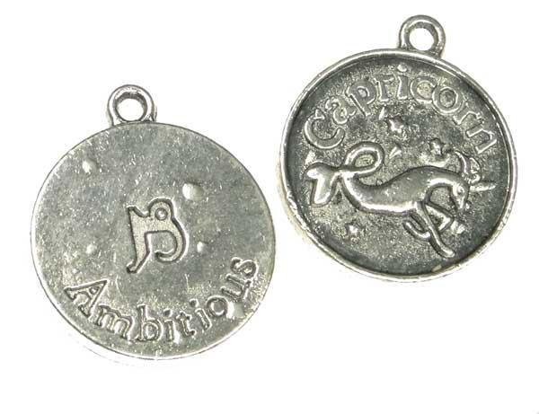 Capricorn 21MM Antique Silver Plate Coin Pendant