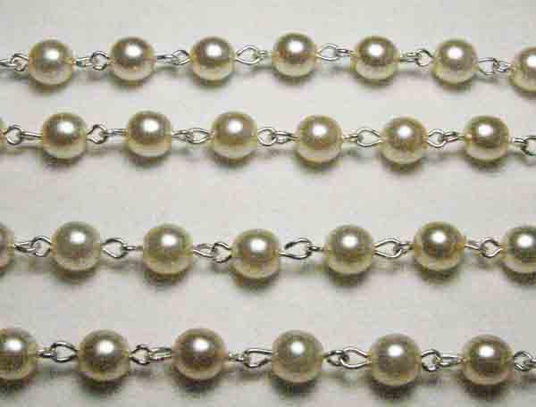 Cream Pearl With Silver 6MM Bead Chain