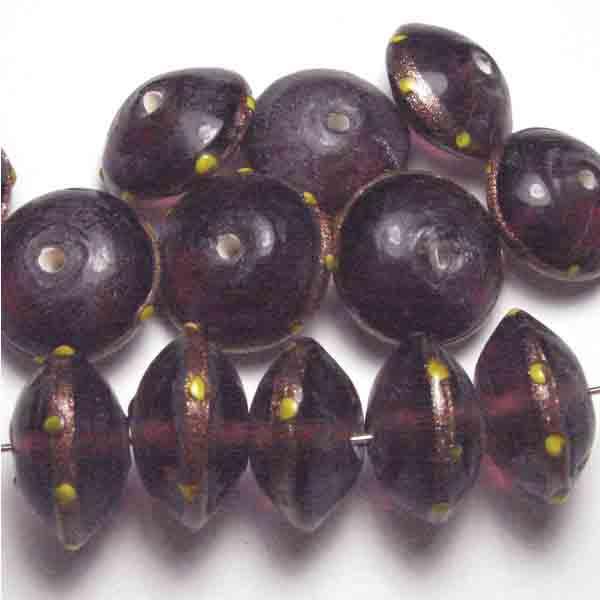 Dark Amethyst 10x18MM Rondelle With Bronze And Yellow Detail