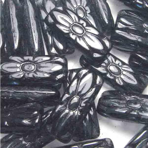 Dark Montana 20X8MM Flattened Rectangle With Antiqued Floral Detail