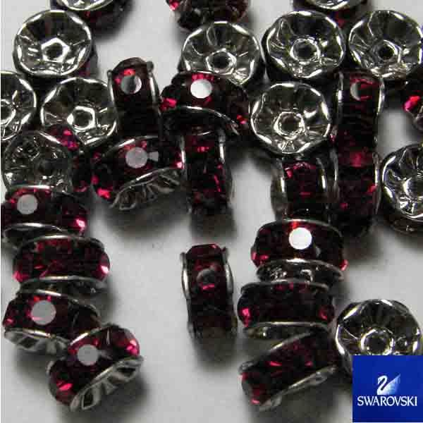 Dark Rose (Ruby)/Silver 6MM Swarovski Crystal Rhinestone Rondelle