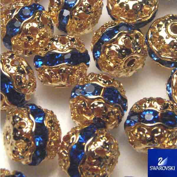 Dark Sapphire Rhinestone With Gold Filigree 8MM Swarovski Ball
