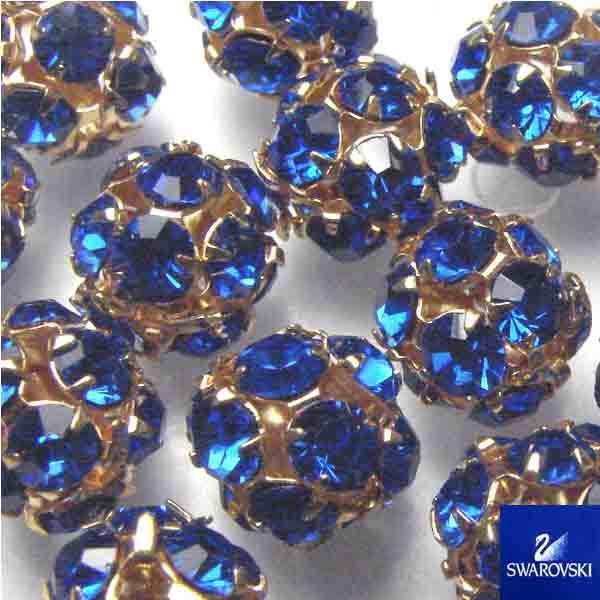 Dark Sapphire with Gold 6.5MM Swarovski Rhinestone Ball Bead