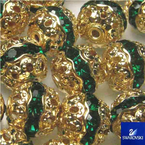 Emerald Rhinestone With Gold Plate Filigree 8MM Swarovski Ball