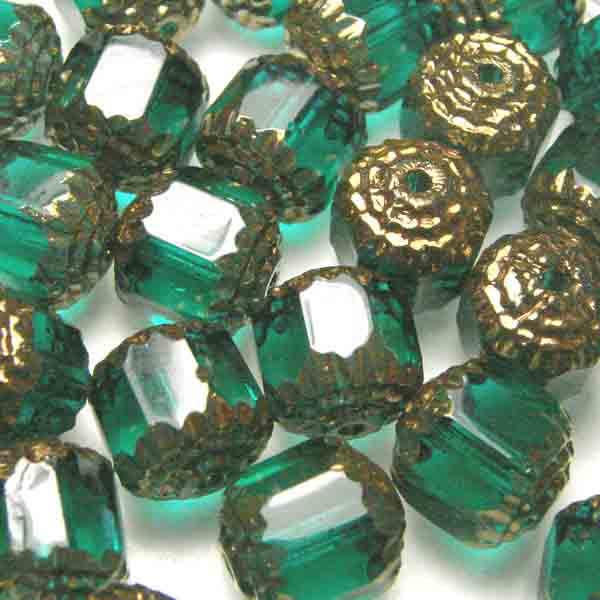 Emerald with Bronze 8MM Cathedral Bead