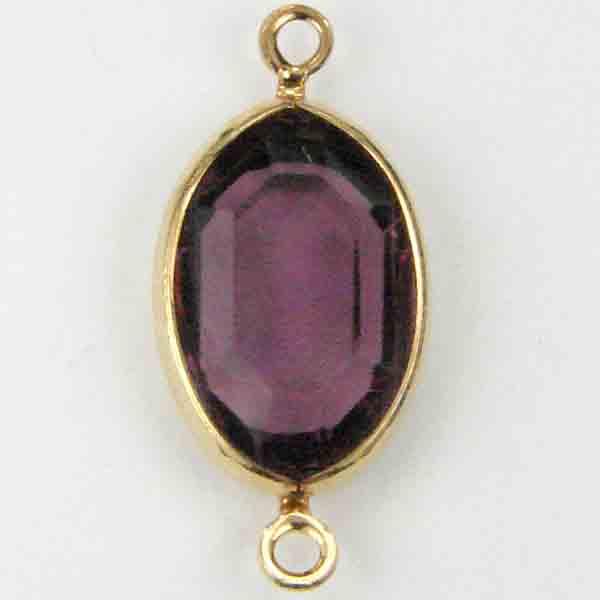 Faceted 13X9MM Amethyst Oval W/Gold Rim Setting 2 Loop Connector