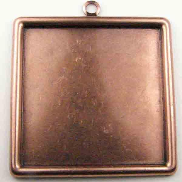 Frame/Setting Anitique Copper Plate 25MM Square With Loop