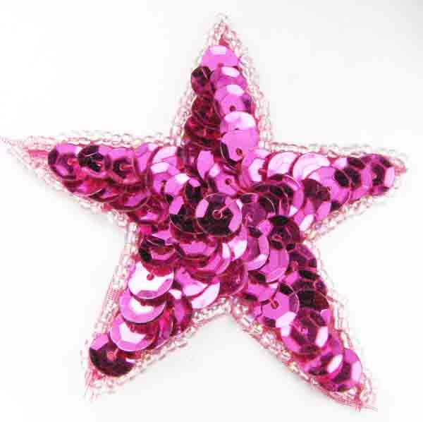 Fuchsia Sequin Star Motif 65mm