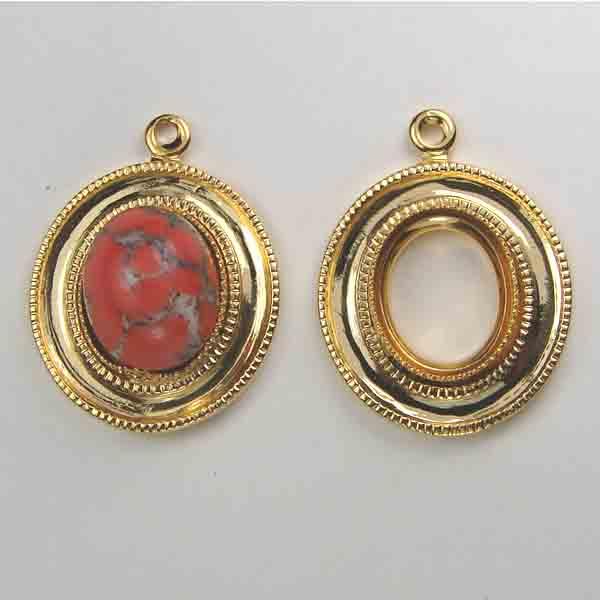 Gold Plate 10x8MM Cabochon Setting with Hanging Loop
