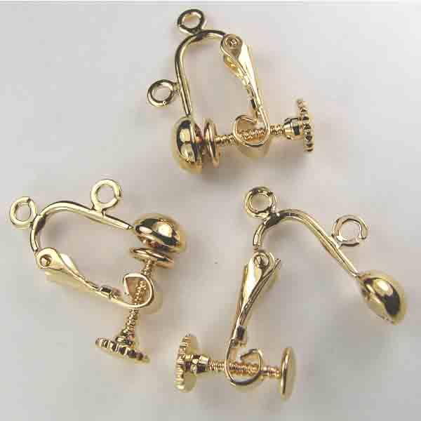 Gold Plate 13x9MM Clip On With Screw Back, 6MM Half Ball and 2 Hanging Loops