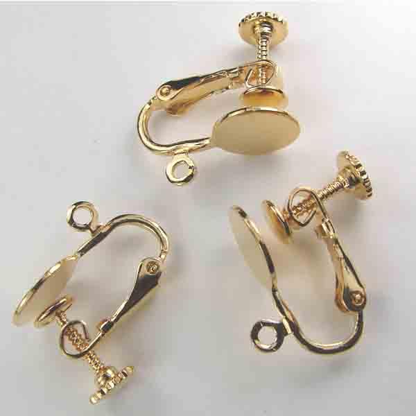 Gold Plate 13x9MM Clip On With Screw Back, 9MM Gluing Pad and Hanging Loop
