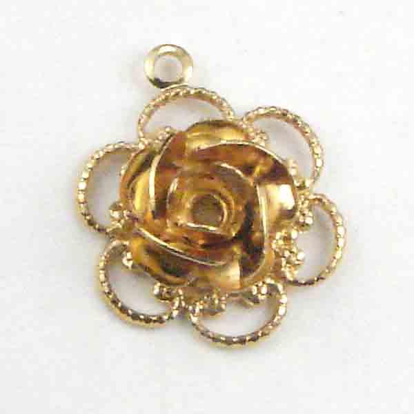 Gold Plate 14x11MM Rose With Filigree Backing