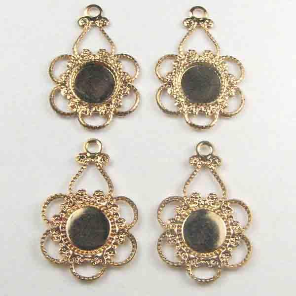 Gold Plate 18X11MM Openwork Filigree Pendant with Setting for 5MM Round