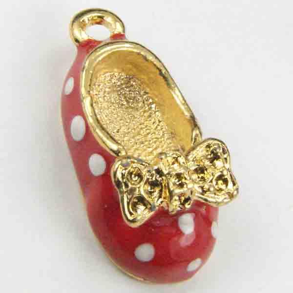 Gold Plate 20X11MM Baby Shoe Red