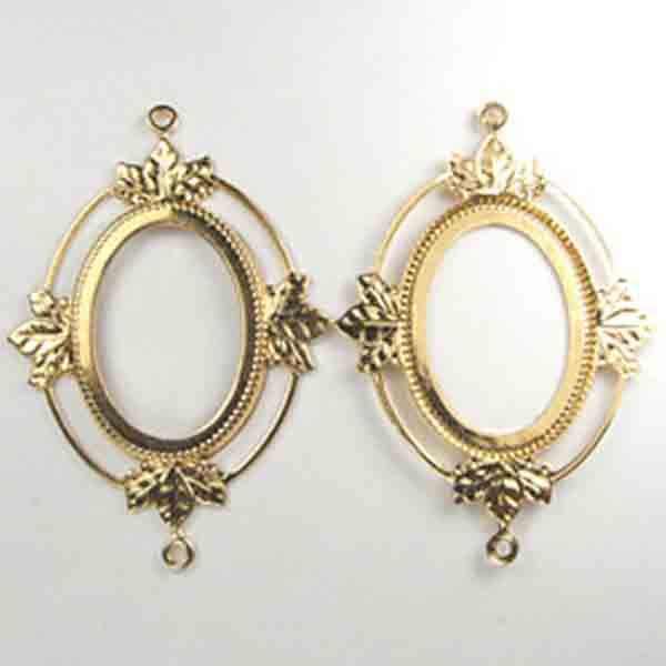 Gold Plate 25x18MM Openwork Connector Bezel Setting with Leaf