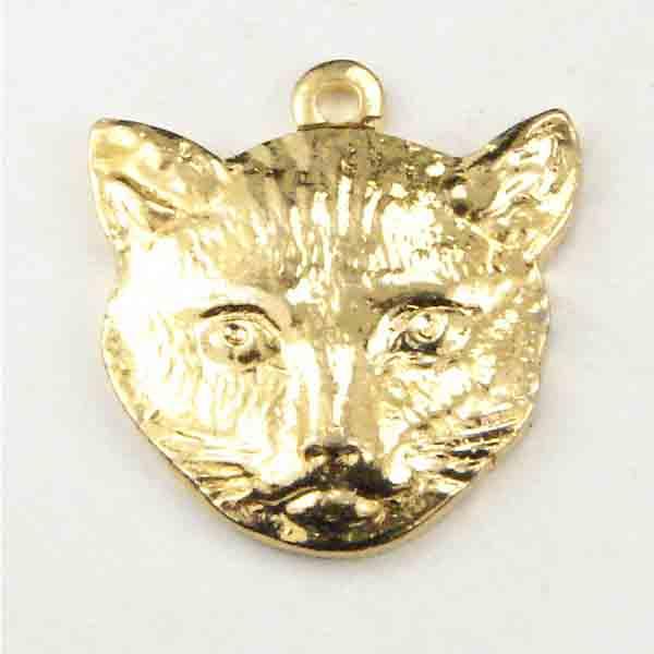 Gold Plate Cat Face 14X13MM Diestruck