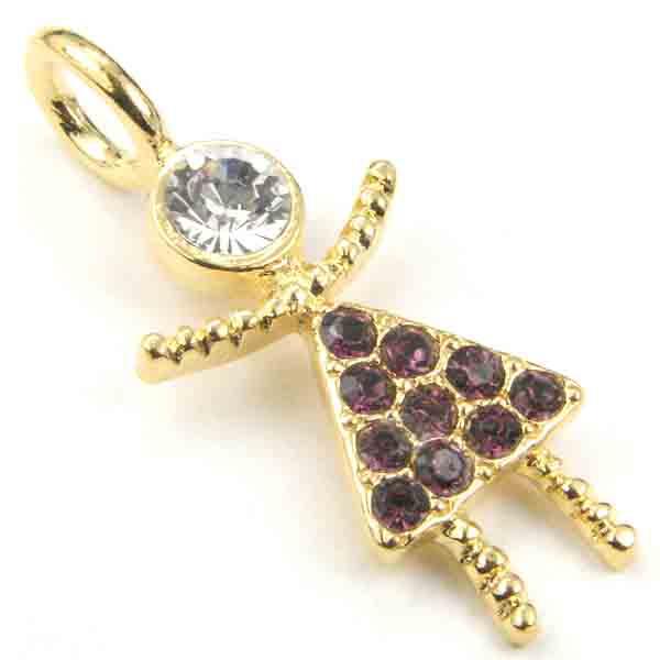 Gold Plate Stick Doll With Amethyst Rhinestones 30X13MM