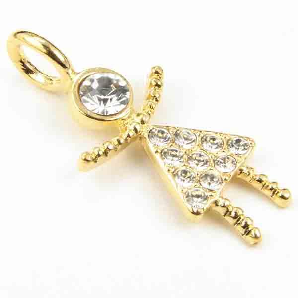 Gold Plate Stick Doll With Crystal Rhinestones 30X13MM