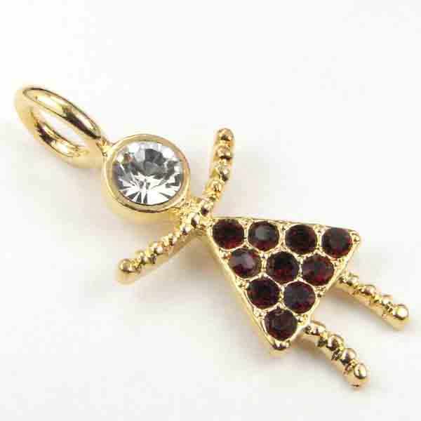 Gold Plate Stick Doll With Ruby Rhinestones 30X13MM