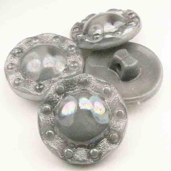 Gray AB Ruffled Glass Button