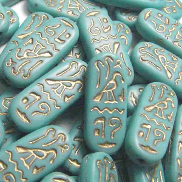 Green Turquoise matte with Gold 25X10MM Cartouche Bead