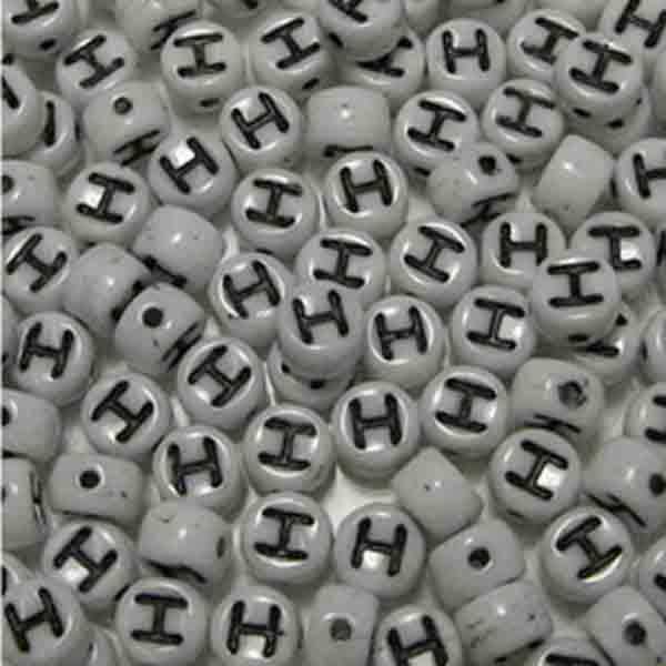 H White With Black 6x4MM Letter Alphabet Bead