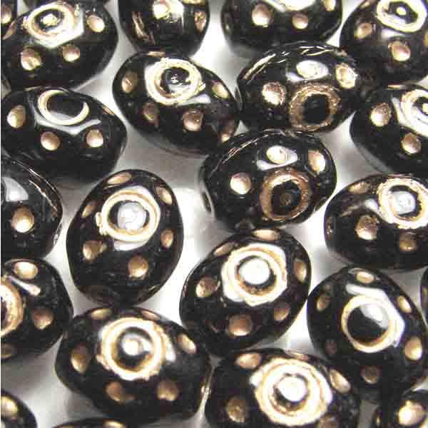 Jet 9X6MM Oval With Gold Dots And Eye Detail