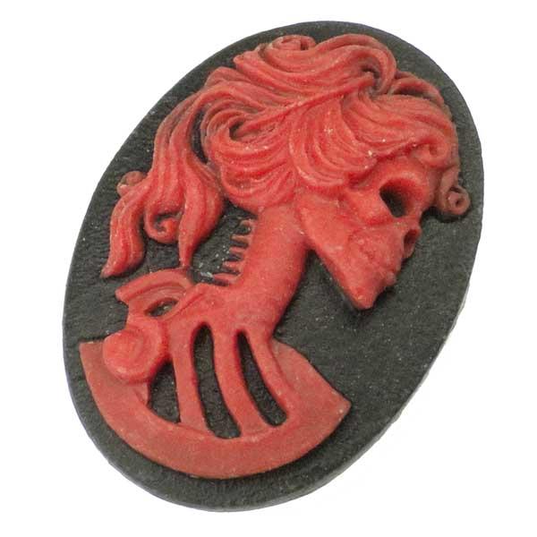 Jet Black with Red 25x18MM Lady Skeleton Cameo