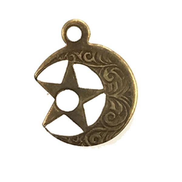 Left Facing Antique Brass Plate 11MM Star in Moon