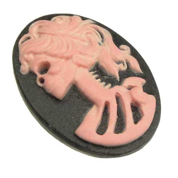 Left Facing Black with Pink 18x13MM Lady Skeleton Cameo