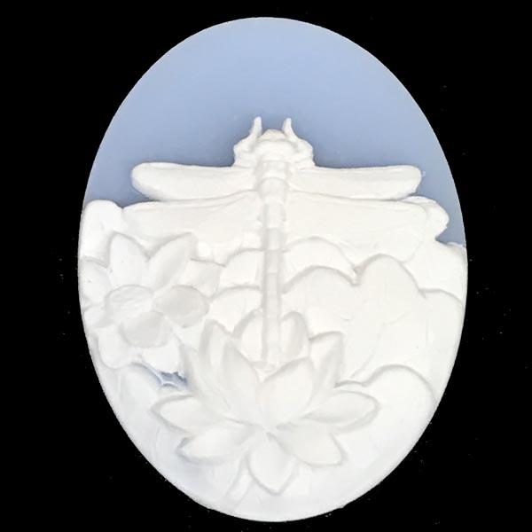 Light Blue With White 40X30MM Dragonfly Cameo
