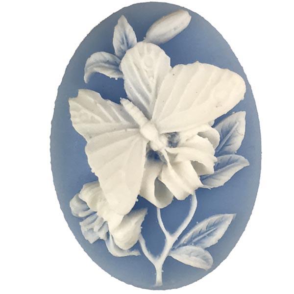 Light Blue With White 40x30MM Butterfly Cameo