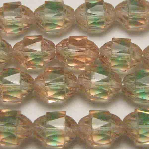 Light Rose With Peridot 10x8MM Fire Polish Cathedral Oval