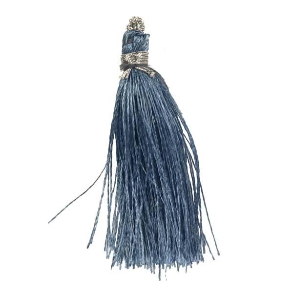 Light Sapphire 2 1/8 Inch Silk Tassel With Silver Thread Detail