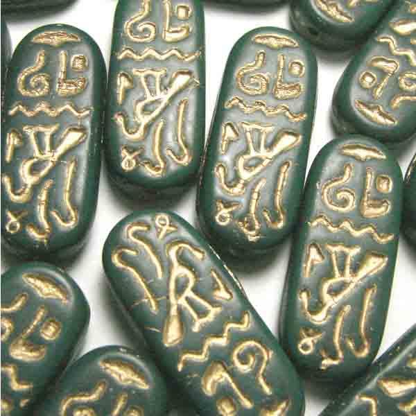Matte Forest with Gold 25X10MM Cartouche Bead