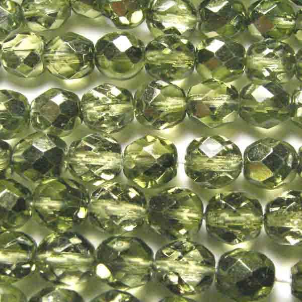 Olivine with Silver 8MM Fire Polish Ball