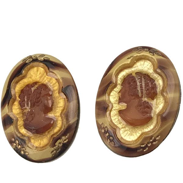 Paired 18X13MM Tortise and Gold Cameo