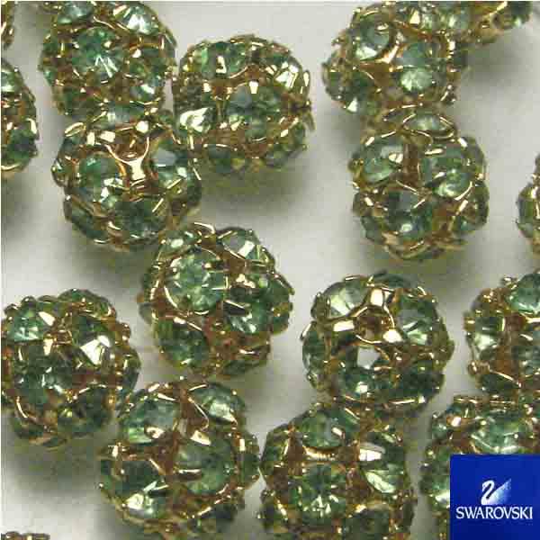 Peridot with Gold 8MM Swarovski Rhinestone Ball Bead