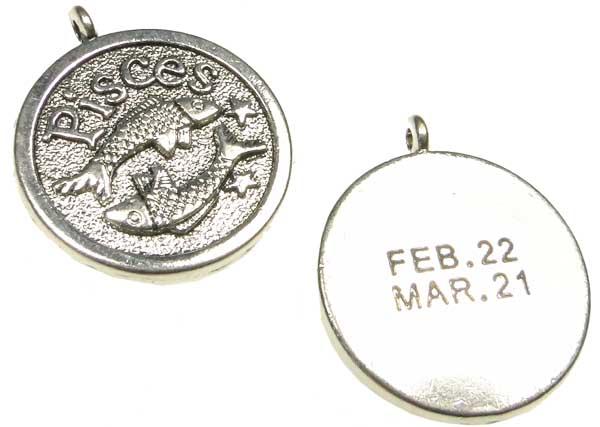 Pisces 24MM Antique Silver Plate Coin Pendant