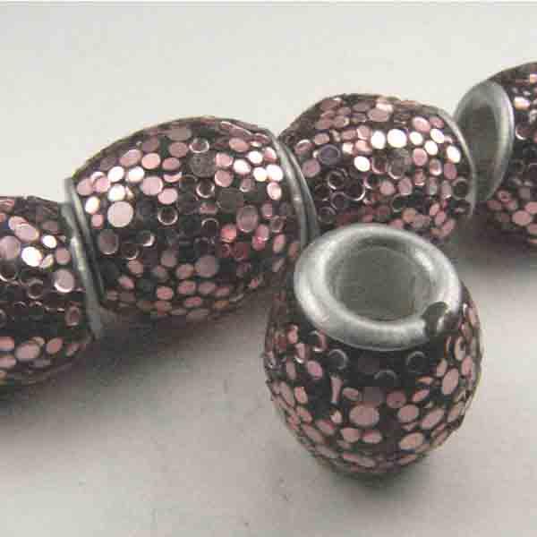 Pnk Glitter 10MM Barrel Bead