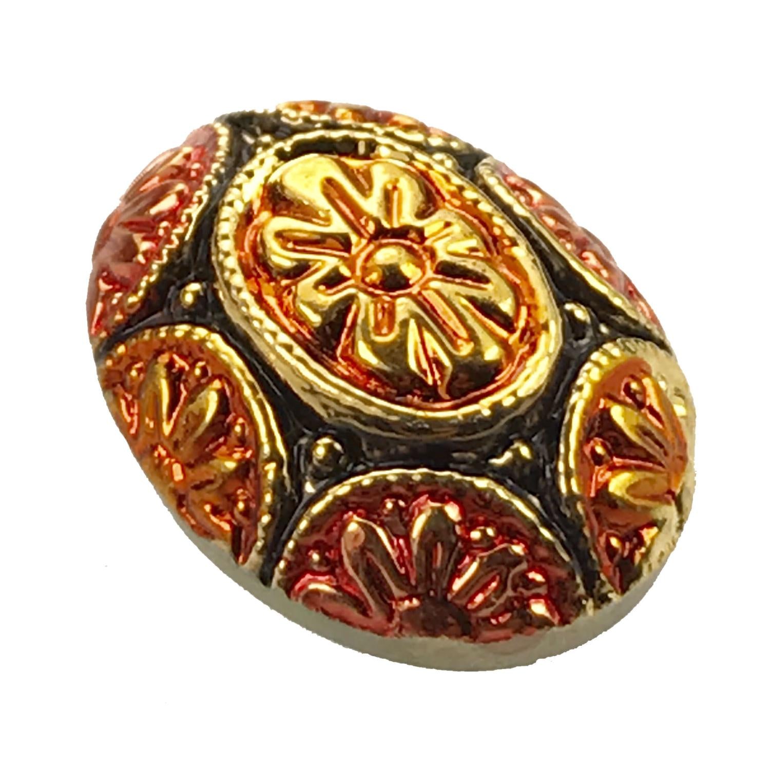 Red and Light Orange on Gold 18X13mm Vintage Cabochon