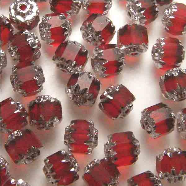 Ruby With Silver Ends 6MM Fire Polish Cathedral Bead
