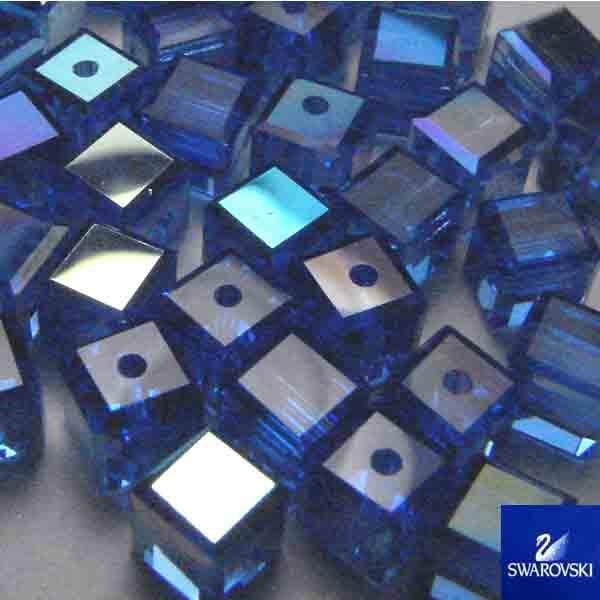 Sapphire Ab 4MM Swarovski 5601 Cube Bead