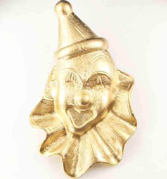 Satin Gold Plate 1.75 inch Cast Clown Face