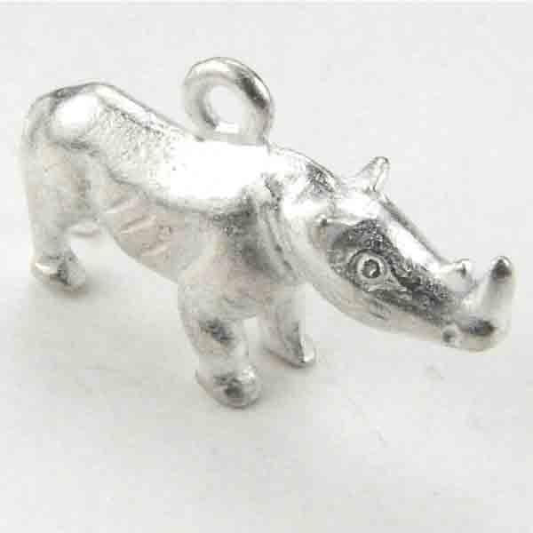 Satin Silver 12x23MM Rhino 3-D Pendant